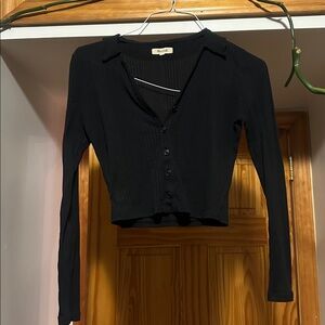 Madewell Ribbed Crop Buttondown Featherweight Size M Black